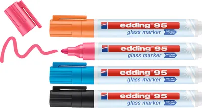 Produktbild von Edding 95, Schwarz, Hellblau, Orange, Pink, Schwarz, Hellblau, Orange, Pink, Weiß, Rund, 1,5 mm, 3 mm, Glas