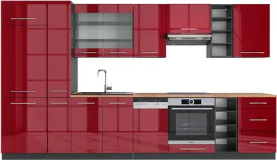 Produktbild von Küchenzeile Vicco Fame-Line Bordeaux Hochglanz/Anthrazit 355 cm , AP Eiche, Model 49279