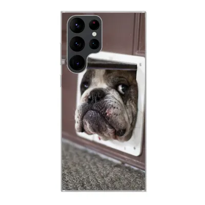 Produktbild von MuchoWow® Handyhülle Schutzhülle Hülle für Samsung Galaxy S22 Ultra Hund - Lustig - Katzenklappe - Kinder - Jungen - Mädchen - Kinder Silikon Softcase Handy Hülle - Abbildung