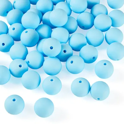 50 runde Silikonperlen 15 mm, undurchsichtig, für DIY-Schmuck - Hellblau