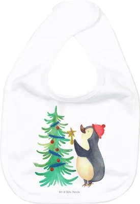 Produktbild von Mr. & Mrs. Panda Lätzchen Pinguin Weihnachtsbaum - Weiß - Geschenk, Sabberlätzchen, Baumwoll-Lätzchen, Weihnachten, Schlabberlatz, Winter, Für Babys, Babylätzchen