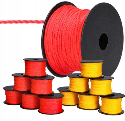 Image de 12 cordons de maçon 50 mètres x 2 mm (6 jaunes ; 6 rouges)