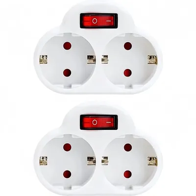 Produktbild von 2 STÜCK Steckdosen Adapter mit Schalter, Doppelstecker, Mehrfachstecker, Tragbarer Praktisch Steckdosenadapter