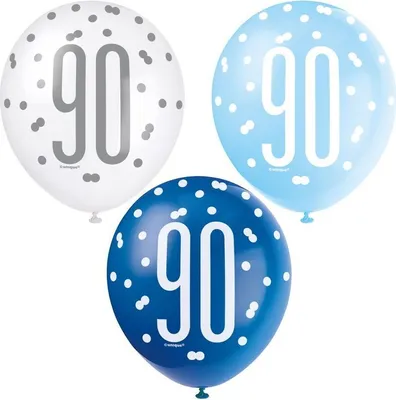 Produktbild von 6 Luftballons blau & silber Zahl 90