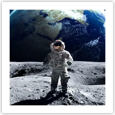 Produktbild von Poster - Poster ohne Rahmen - Astronaut Mond Erde Raum - 50x50 cm - Wand Bild - Wanddeko - Wandbilder - Kunstposter - Wandposter - Bilder - Kunstdruck - Wanddekoration - Wandbild - P2XAC50x50-2864