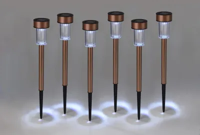 Zdjęcie produktu dla Zestaw 6 solarnych lamp ogrodowych ze stali nierdzewnej w kolorze miedzi, LED, IPX4, wys. 340 mm, do ogrodu i na taras