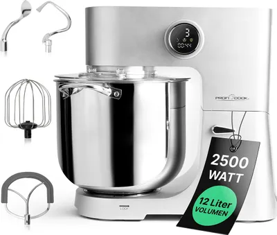 Produktbild von ProfiCook Küchenmaschine mit XXL 12L Schüssel | Knetmaschine mit 2500W Longlife-Profi-Motor | Metallgetriebe und LED-Display | PC KM 1254