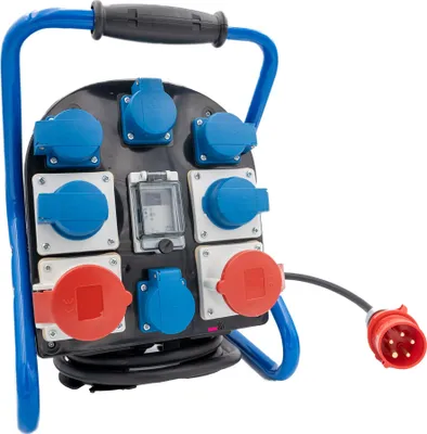 Produktbild von Kraftstromverteiler 16A 400V 5 p 32A CEE Steckdose 16A 230V 3 polig FI Sicherung IP44 Schutzkontakt Schuko Sicherheitsklappdeckel Industrie Veranstaltungen Baustromverteiler Starkstromverteiler