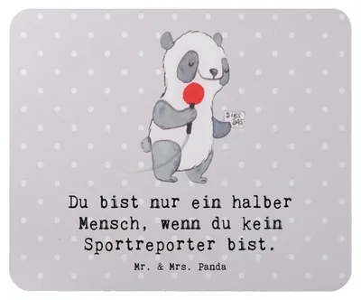 Produktbild von Mr. & Mrs. Panda Mauspad Sportreporter Herz - Grau Pastell - Geschenk, pc mausunterlage, mousepad, Mouse Pad, laptop