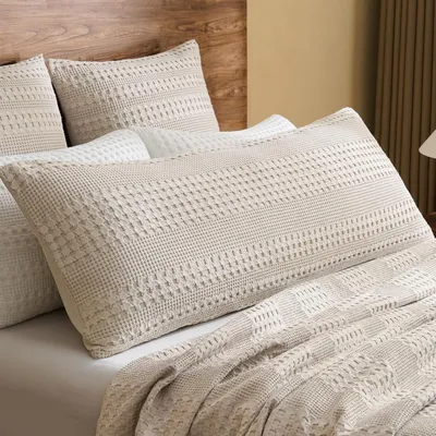 Produktbild von 100% Baumwoll-Kissenbezug mit Waffelstruktur, mit Reißverschluss, 1 Stück, 50 x 137 cm, weicher, atmungsaktiver und hautfreundlicher Kissenbezug