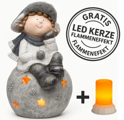 Produktbild von Keramik Figur Weihnachten Weihnachtsfigur Dekofigur Weihnachtsdeko + LED Kerze