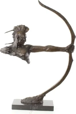 Produktbild von Casa Padrino Luxus Deko Bronze Skulptur Indianischer Krieger mit Bogen Bronze / Schwarz 60 x 15,5 x H. 85,7 cm - Dekorative Bronzefigur mit Sockel