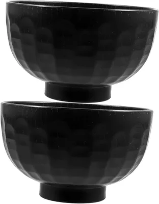Produktbild von 2 Stück Suppenschüssel im Japanischen Stil aus Kunststoff, Schwarz | Multifunktions Reisschale, Hält Warme und Kalte Speisen Praktisch, Kreatives Design