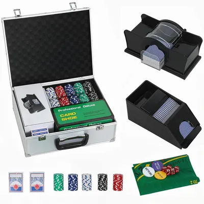 Produktbild von SPORTNOW Pokerkoffer abschließbar Pokerset mit Koffer 300 Chips Karten 5 Würfel
