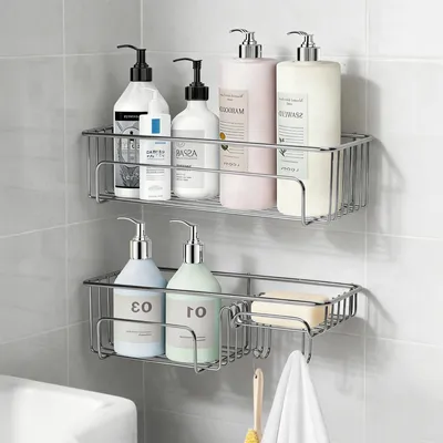 Image de 2 étagères de douche, organisateur de salle de bain en acier inoxydable