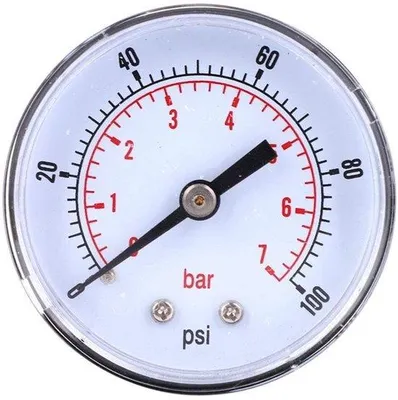 Obrázek produktu pro - Měřič tlaku – Vyrobeno z ekologických materiálů – 50 mm – Vhodné pro vzduch, vodu, plyn – Přesné měření – 0-100 PSI, 0-7 bar