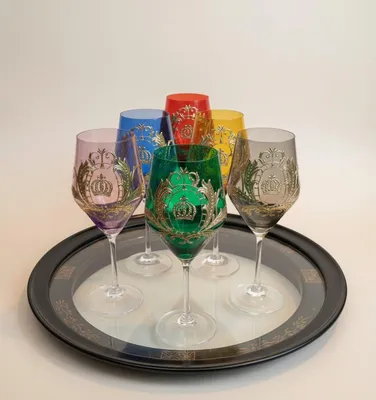 Immagine prodotto di Pompöös by Casa Padrino Set di bicchieri da vino colorati Ø 8,7 x H. 20,3 cm - Bicchieri da vino con placcatura in oro 24 carati - Bicchieri da vino Pompööse disegnati da Harald Glööckler