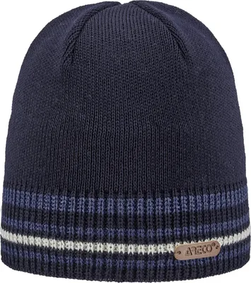 Areco Beanie Strickmütze aus Merino-Wollmix mit Streifen in blau