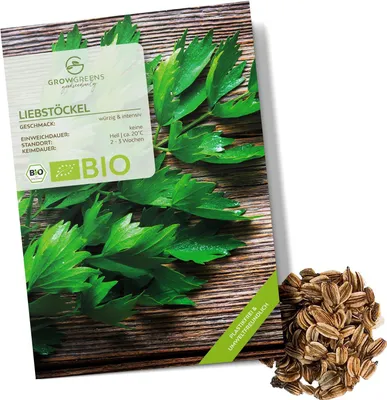 Produktbild von Liebstöckel Samen - Küchenkräuter Saatgut aus biologischem Anbau ideal für den heimischen Kräutergarten, Balkon & Garten (50 Korn)