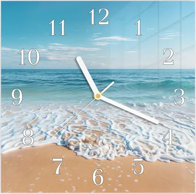 Produktbild von Wanduhr aus Glas mit Motiv Tropischer Strand- 30 x 30 cm - inkl. Aufhängesystem