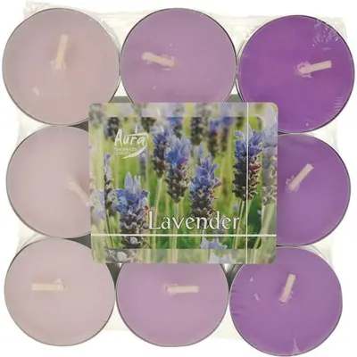 Produktbild von AURA CANDLES Teelichter Duft 18er Lavendel in Blockpackung