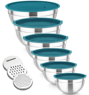 Productafbeelding van Set van 6 RVS Mengkommen met Deksel en Raspaccessoires