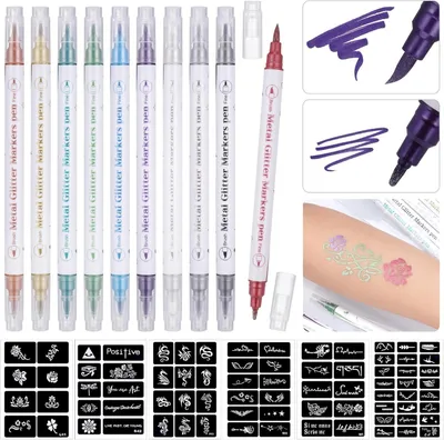 Imagen del producto de Set de rotuladores para tatuajes temporales, 10 colores vibrantes, no permanentes, para niños