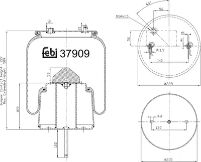 Produktbild von FEBI BILSTEIN Luftfederbalg 37909 Hinten Links Hinten Rechts 340mm 205mm 228mm