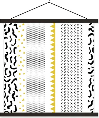Produktbild von MuchoWow® Textilposter Gelb - Schwarz - Weiß - Muster 60x60 cm mit schwarzem Rahmen - Posteraufhänger