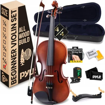 Produktbild von Pyle Geige 4/4 aus Holz–Violine 4/4 geeignet für Geiger–inkl. Geigenkoffer,Stimmgerät, Schulterstütze,Kolophonium,Ersatzsaiten & Boge –Anfängervioline