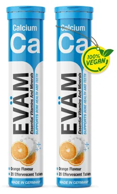Produktbild von EVÄM Calcium Brausetabletten – 800 mg Calcium je Tagesportion, Orange – 2 Tuben à 20 Stück (40 Tabletten)