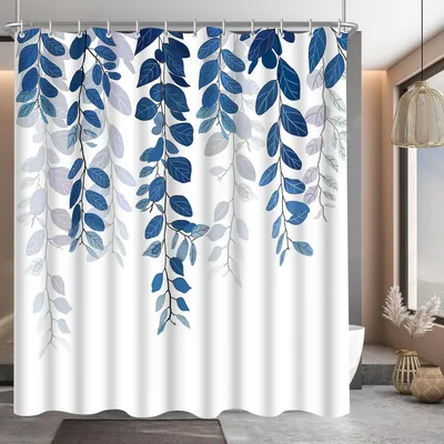 Immagine prodotto di Tenda da doccia 180x200 cm, motivo "Blaublatt", antimuffa, idrorepellente, lavabile, in poliestere, con 12 occhielli e anelli