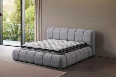 Produktbild von Boxspringbett Bubble 160x200 cm Grau mit Bettkasten – Stilvolles Design und platzsparender Stauraum