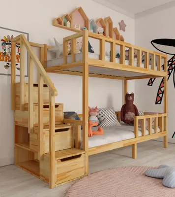 Produktbild von Etagenbett mit Treppe, seitlicher Einstieg, FILIP, naturbelassen, 200x90 cm