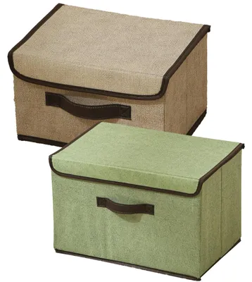 Produktbild von Aufbewahrungsboxen mit Deckel und Griffen, 2er-Set, 37 x 25 x 25 cm, beige und grün