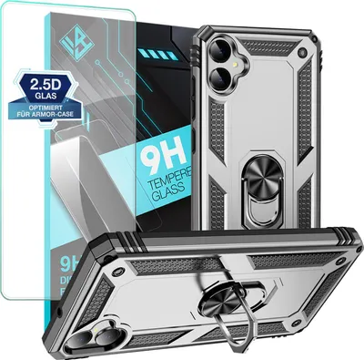 Produktbild von Armor Outdoor Handyhülle für Samsung Galaxy A05 Handy Panzer Case Schutzhülle mit 9H Displayglas Displayschutz Farbe: Silber