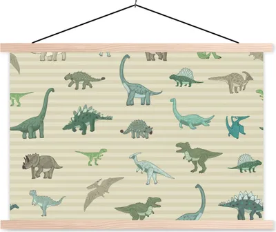 Produktbild von MuchoWow® Textilposter Dinosaurier - Braun - Grün - Jungen - Mädchen - Kinder 60x40 cm mit holzfarbenen Rahmen - Bilder