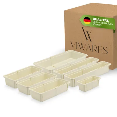 Zdjęcie produktu dla Zestaw organizerów Viwares Minimax - 7-częściowy system plastikowych organizerów do szuflad - sztaplowane pudełka do przechowywania kosmetyków, narzędzi, biura, drobnych części - organizer do domu i warsztatu