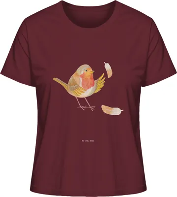 Produktbild von Mr. & Mrs. Panda Oberteil Damen Rotkehlchen Federn Größe S - Burgundy - Geschenk, Spruch Motivation, Motivationsbilder, T-Shirt, Lustige Sprüche, Vogel, fliegen, Baumwoll