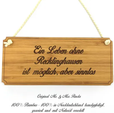 Produktbild von Mr. & Mrs. Panda Schild Recklinghausen - Geschenk, Holzschild, Wegweiser, Geschenkidee, Shabby, Graviert, Werbeschild, wandtafel, Landhaus, Türschild
