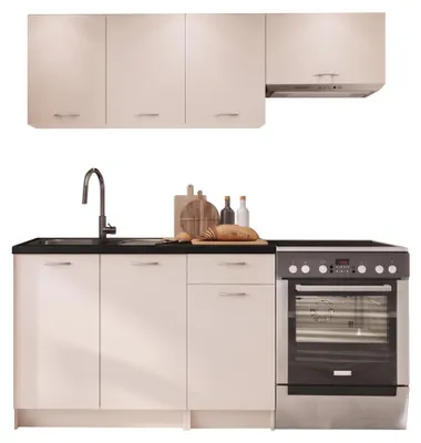 Produktbild von MIRJAN24 Küche Mela 180, Küchenzeile, 5 Schrank-Module frei kombinierbar, Küche-Set, Küchenmöbel (Cashmere / Cashmere + Schwarz, ohne Beleuchtung)