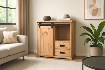 Produktbild von Sideboard 75 x 36 x 90 cm Akazienholz massiv naturfarben ohne Baumkante LIANO 3