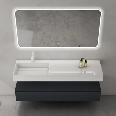 Immagine prodotto di doporro Mobile Bagno Sospeso 150cm Antracite Opaco con Lavabo, Specchio e Lampada LED, Set di Mobili da Bagno Chiusura Soft Close Arredo Moderno, Seria Up