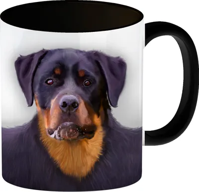 Produktbild von Kaffeebecher Henkel und Innenseite Schwarz mit Rottweiler Motiv