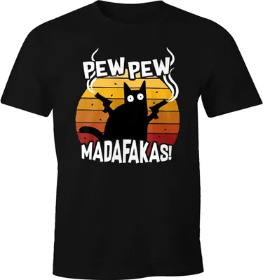 Produktbild von Herren T-Shirt Pew Pew Madafakas Katze Western Cat Meme Fun-Shirt Spruch lustig Moonworks® schwarz XS