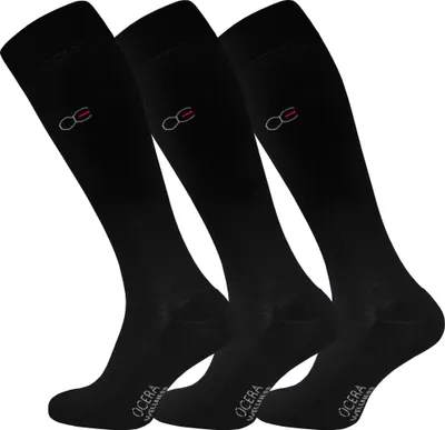 Produktbild von OCERA 3 Paar Wellness Kniestrümpfe Baumwolle NEU mit Frotteesohle + handgekettelter Spitze Uni Damen + Herren in elegantem Schwarz Gr. 43-46