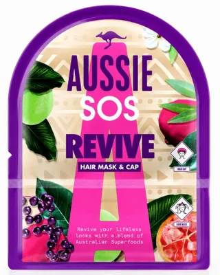 Produktbild von Aussie SOS Revive Haarmaske, 20 ml, für stumpfes, trockenes und geschädigtes Haar mit Haube