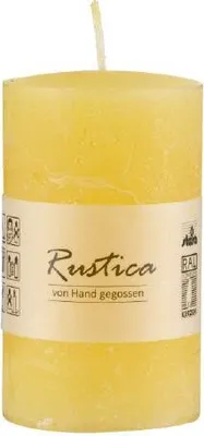 Produktbild von Rustikale durchgefärbte Kerze Gelb, 50 x 50 mm, Stumpenkerze, rußarm, tropffrei, RAL Kerzengüte Qualität
