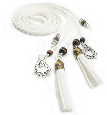Image de Ceinture de taille Damen, avec pompons tissés, 170 cm, ceinture tressée, fine