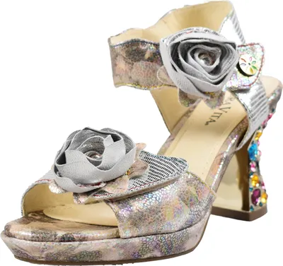 Produktbild von Laura Vita Damen Sandalette Blüte High Heel Klettverschluss Strass Hicao 624, Größe:37 EU, Farbe:Silber
